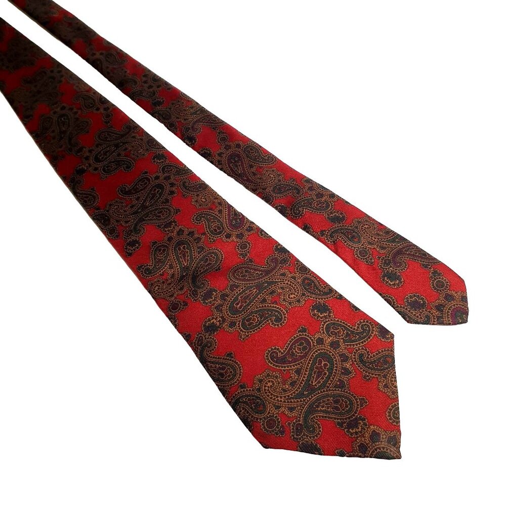 Vintage Marshall Fields Men Italian Silk Paisley Necktie Red Brown Designer